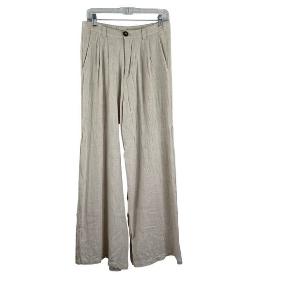 Mable Cream Linen Blend Wide Leg Pleated Pants Women's Large Minimalist Coastal - Picture 1 of 15